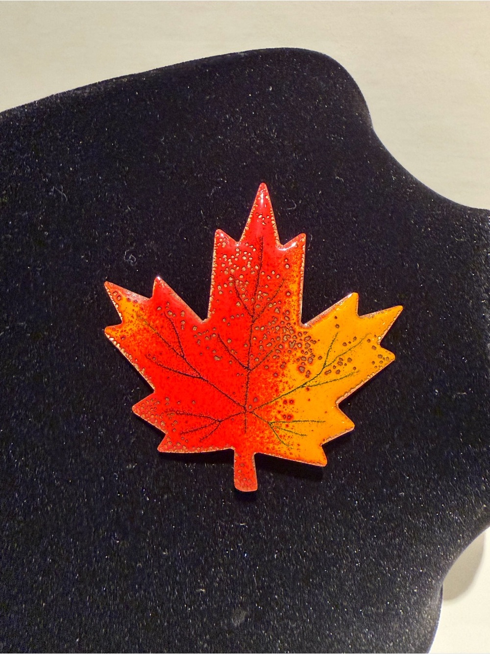 Vintage Jules Perrier 1960s-1970s signed Autumn Maple Leaf Brooch in Red, Orange